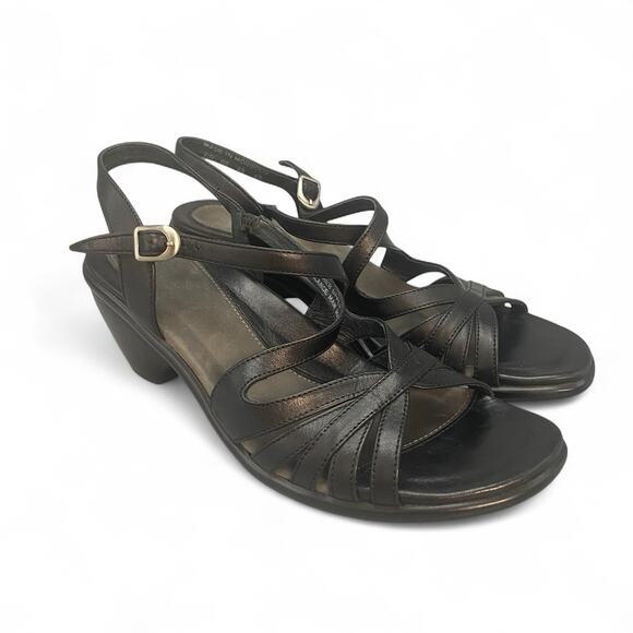 Dansko‎ Womens Shoes Size 40 Black Leather Open Toe Sandals Strappy Heel US 10 - Picture 1 of 10